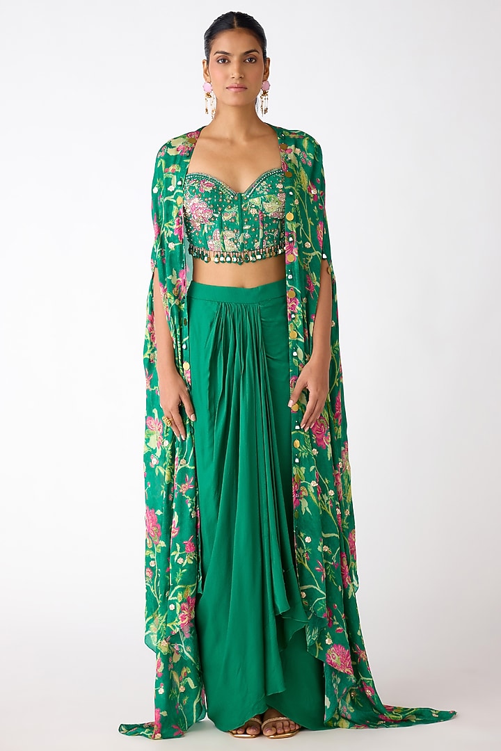 Green Chiffon Mirror Work Cape Set by Basanti - Kapde aur Koffee at Pernia's Pop Up Shop