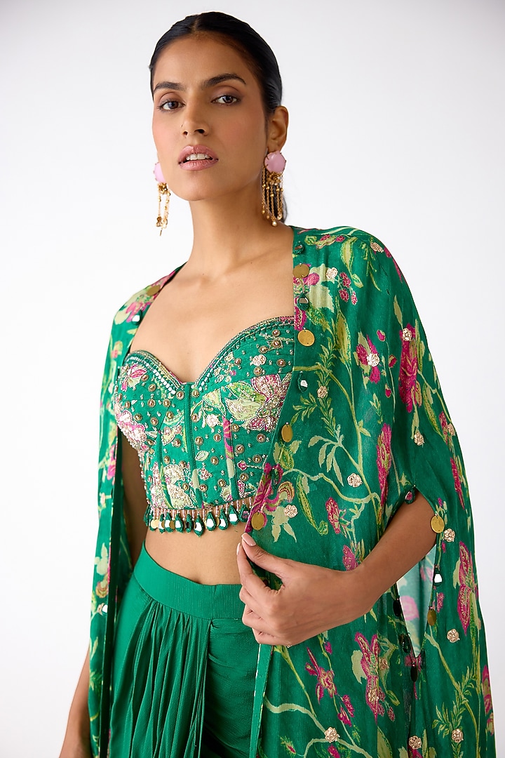 Green Chiffon Mirror Work Cape Set by Basanti - Kapde aur Koffee at Pernia's Pop Up Shop