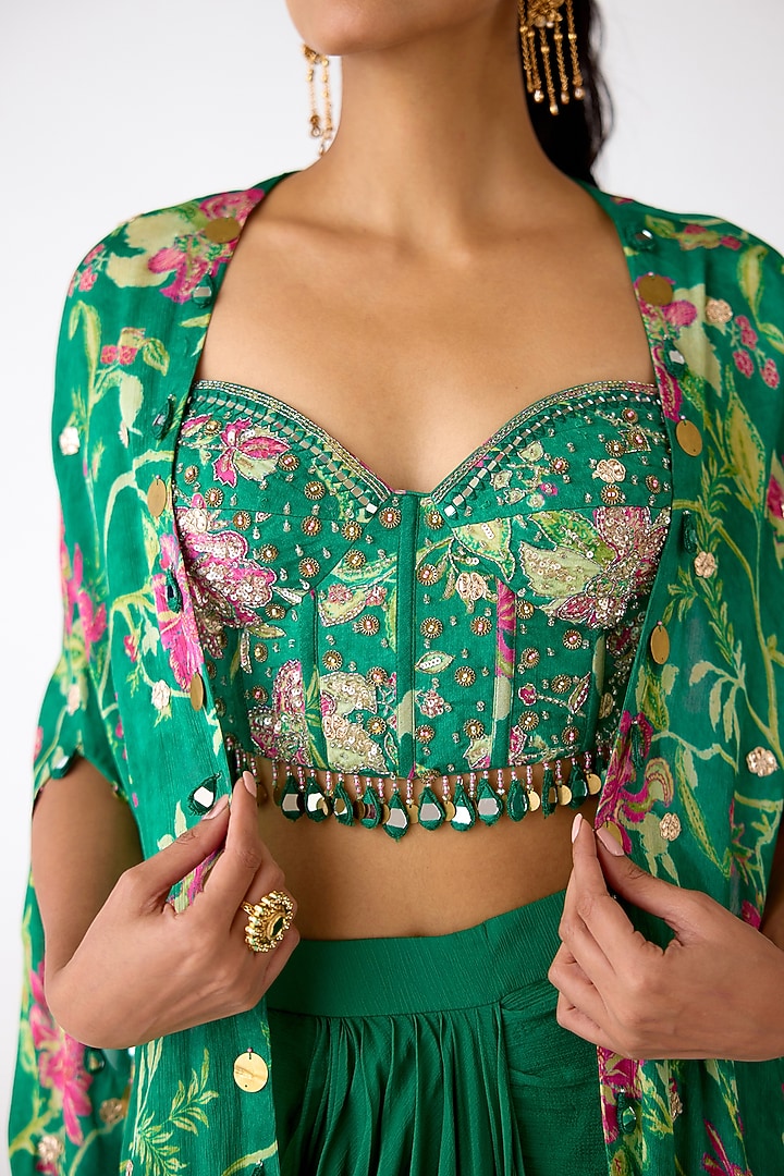 Green Chiffon Mirror Work Cape Set by Basanti - Kapde aur Koffee at Pernia's Pop Up Shop