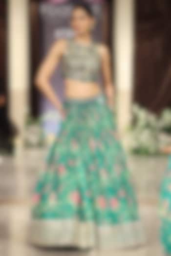 Green Chiffon Mirror Work Wedding Lehenga Set by Basanti - Kapde aur Koffee at Pernia's Pop Up Shop
