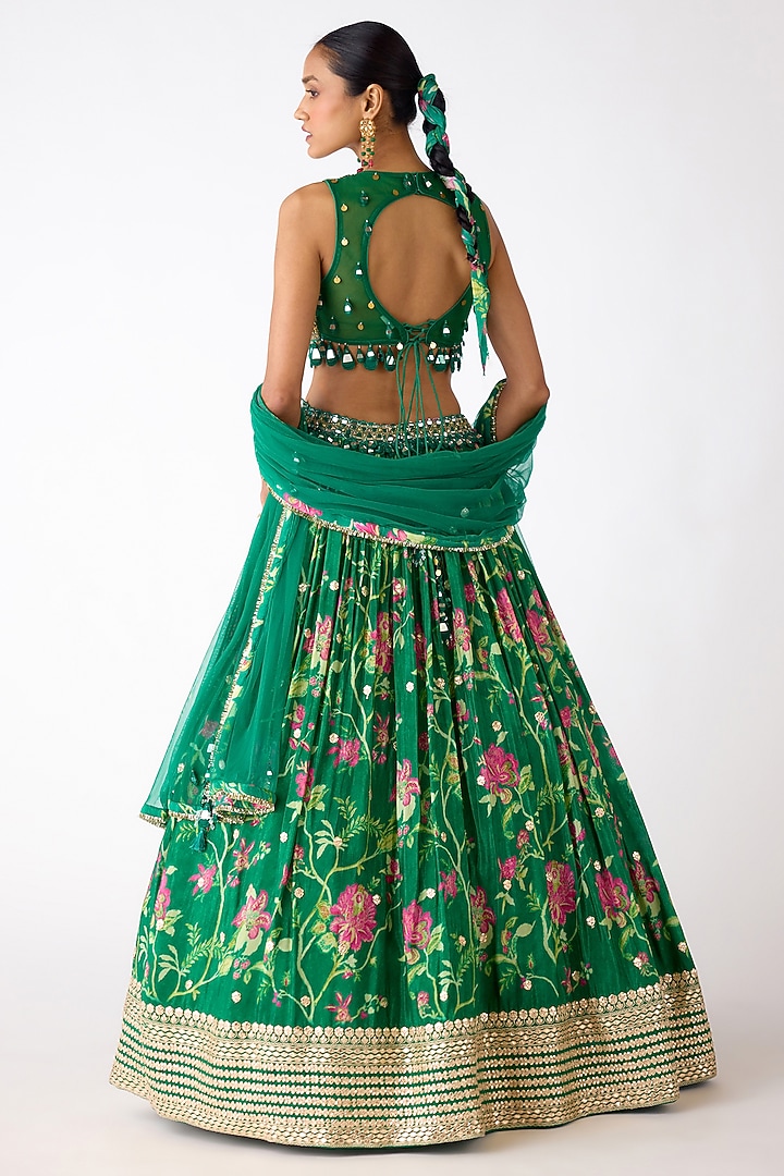 Green Chiffon Mirror Work Wedding Lehenga Set by Basanti - Kapde aur Koffee at Pernia's Pop Up Shop
