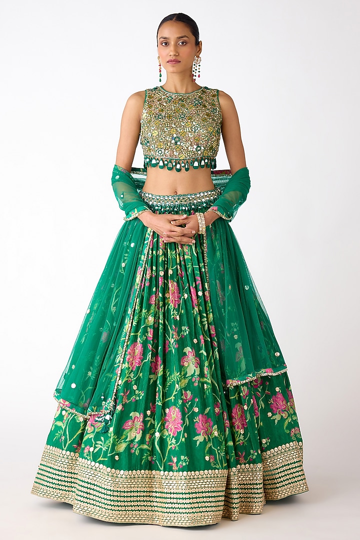 Green Chiffon Mirror Work Wedding Lehenga Set by Basanti - Kapde aur Koffee at Pernia's Pop Up Shop