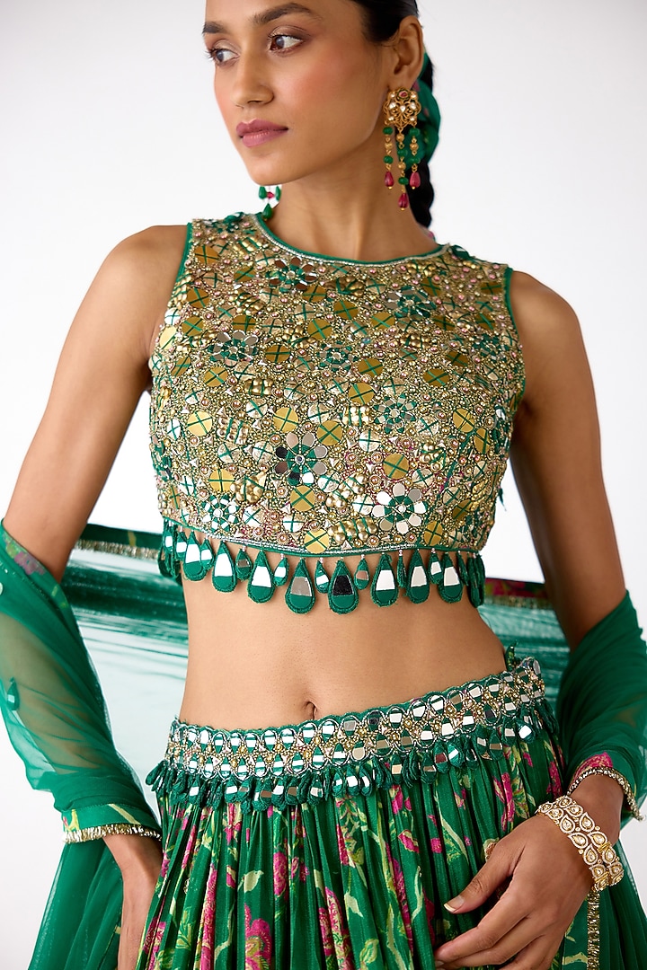Green Chiffon Mirror Work Wedding Lehenga Set by Basanti - Kapde aur Koffee at Pernia's Pop Up Shop