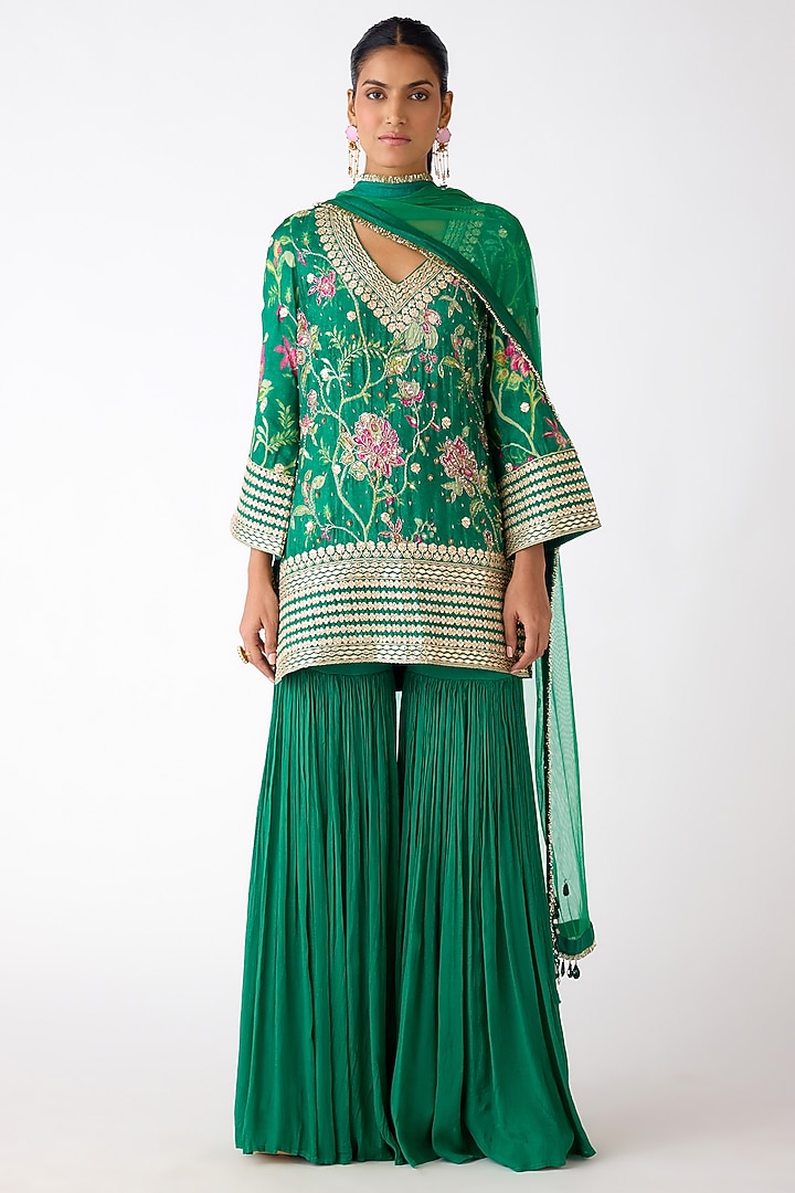 Green Chiffon Party Wear Sharara Set by Basanti - Kapde aur Koffee at Pernia's Pop Up Shop