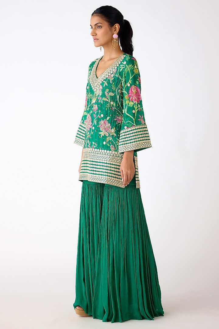 Green Chiffon Party Wear Sharara Set by Basanti - Kapde aur Koffee at Pernia's Pop Up Shop