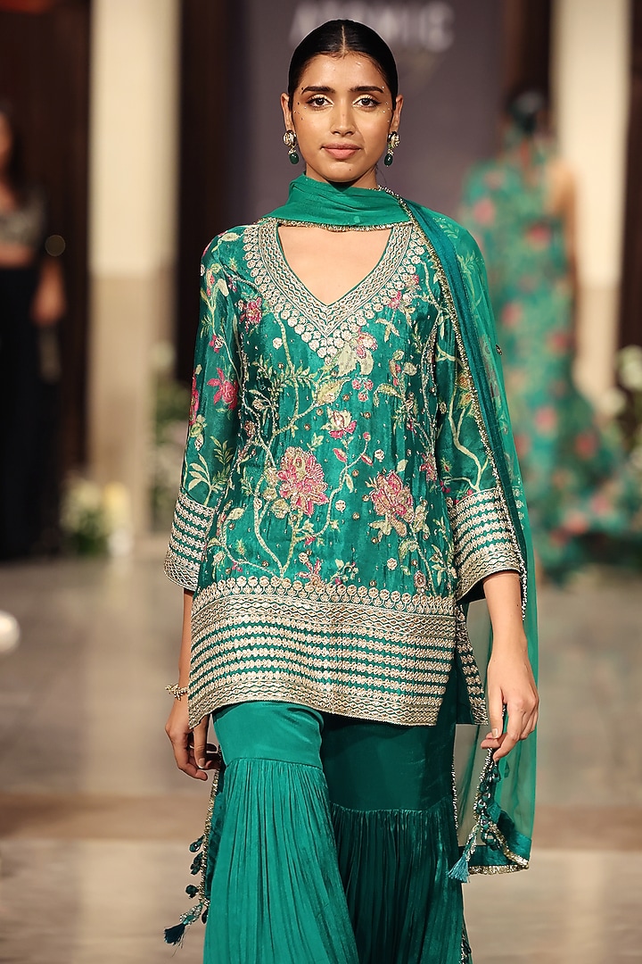 Green Chiffon Party Wear Sharara Set by Basanti - Kapde aur Koffee at Pernia's Pop Up Shop