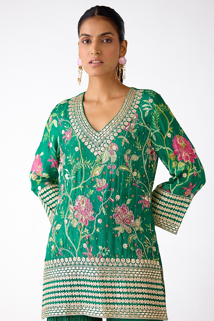 Green Chiffon Party Wear Sharara Set by Basanti - Kapde aur Koffee at Pernia's Pop Up Shop