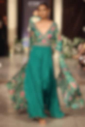 Green Chiffon Sequins Embroidered Jumpsuit by Basanti - Kapde aur Koffee at Pernia's Pop Up Shop