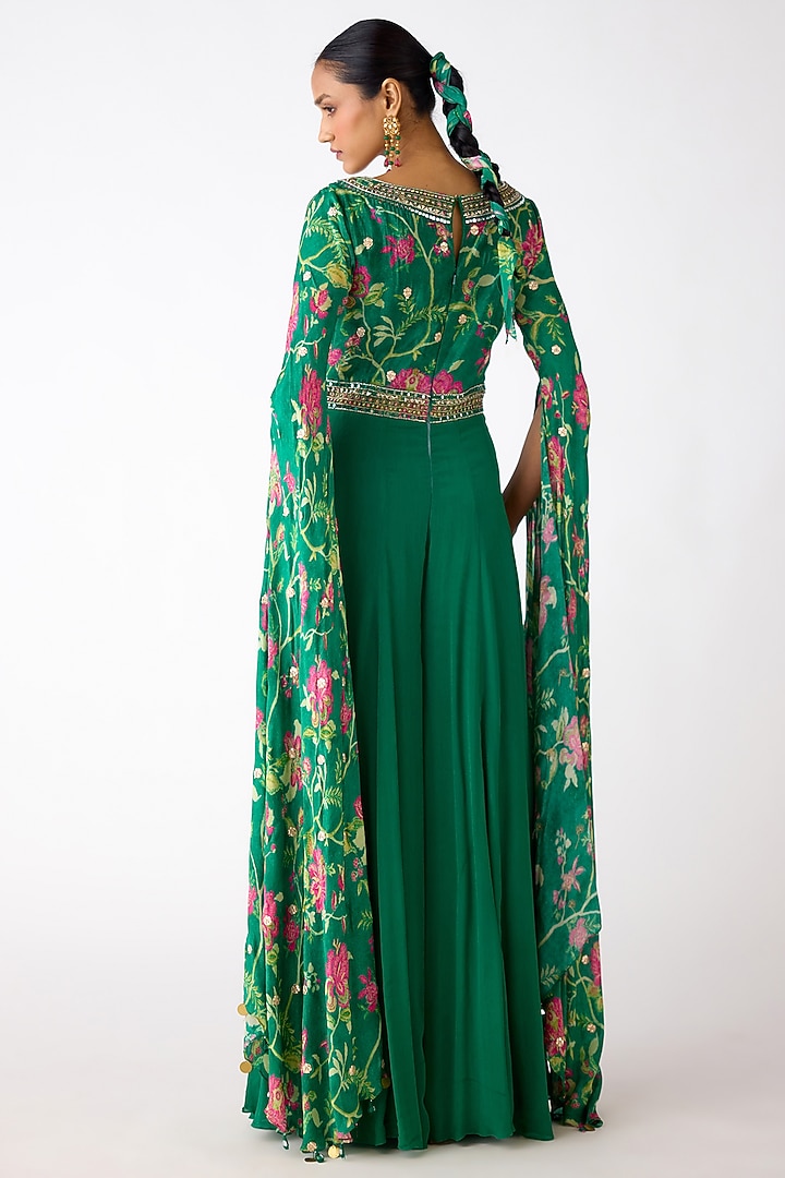 Green Chiffon Sequins Embroidered Jumpsuit by Basanti - Kapde aur Koffee at Pernia's Pop Up Shop