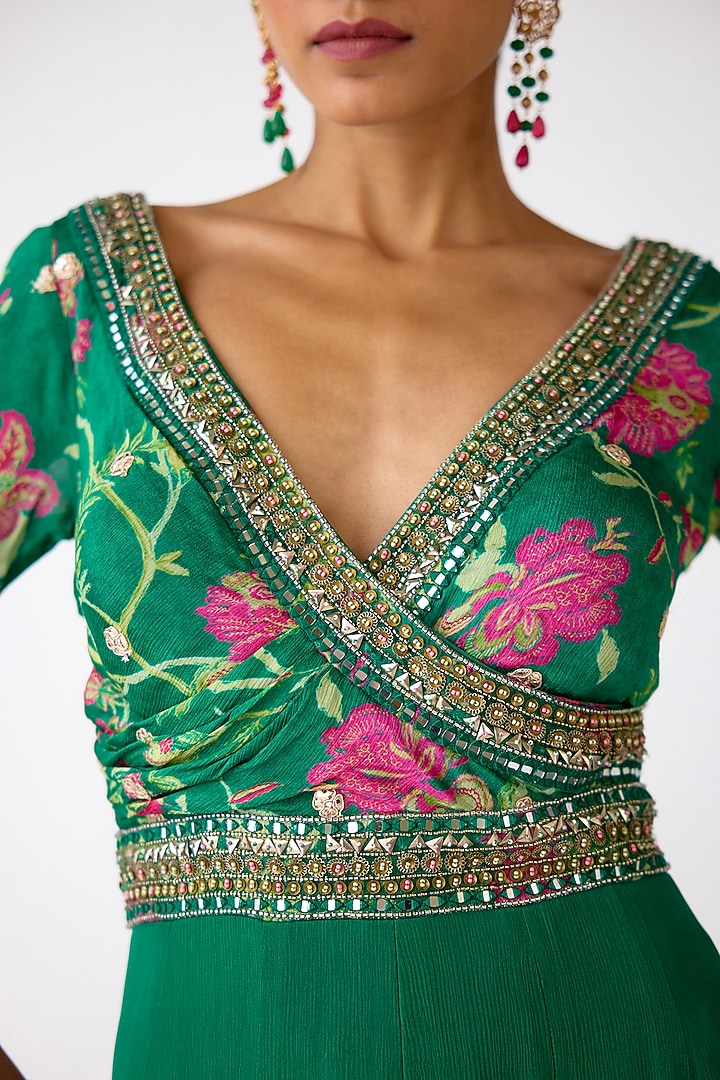 Green Chiffon Sequins Embroidered Jumpsuit by Basanti - Kapde aur Koffee at Pernia's Pop Up Shop