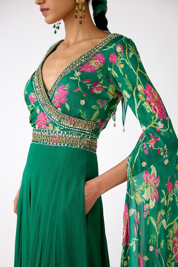 Green Chiffon Sequins Embroidered Jumpsuit by Basanti - Kapde aur Koffee at Pernia's Pop Up Shop