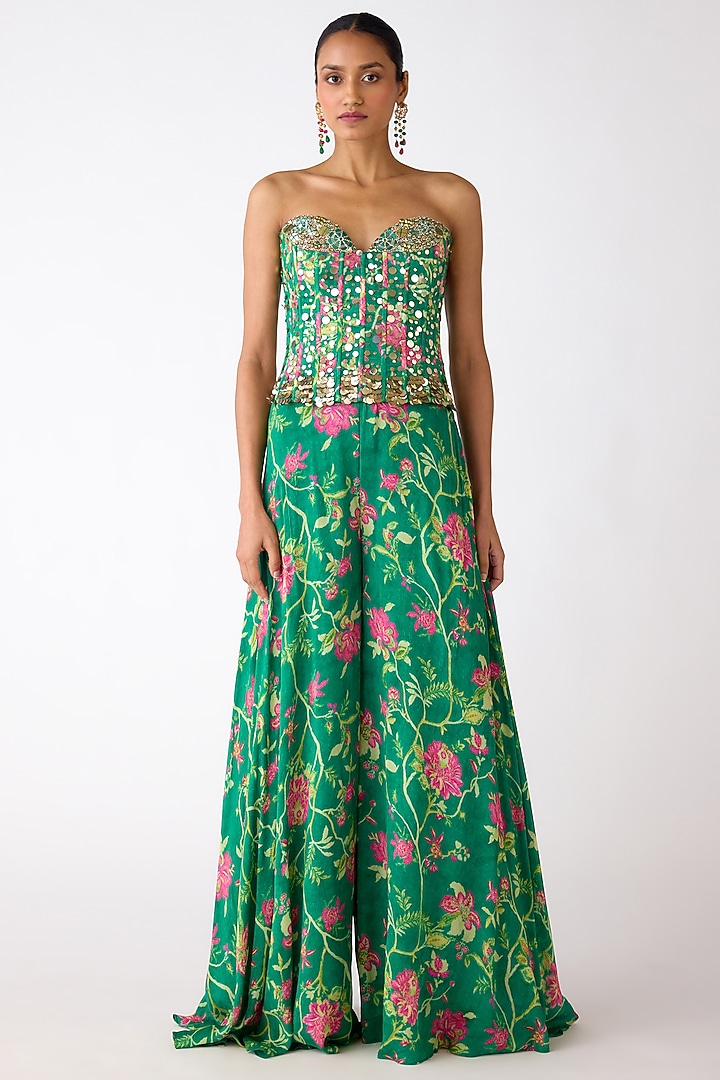 Green Chiffon Party Wear Sharara Set by Basanti - Kapde aur Koffee at Pernia's Pop Up Shop