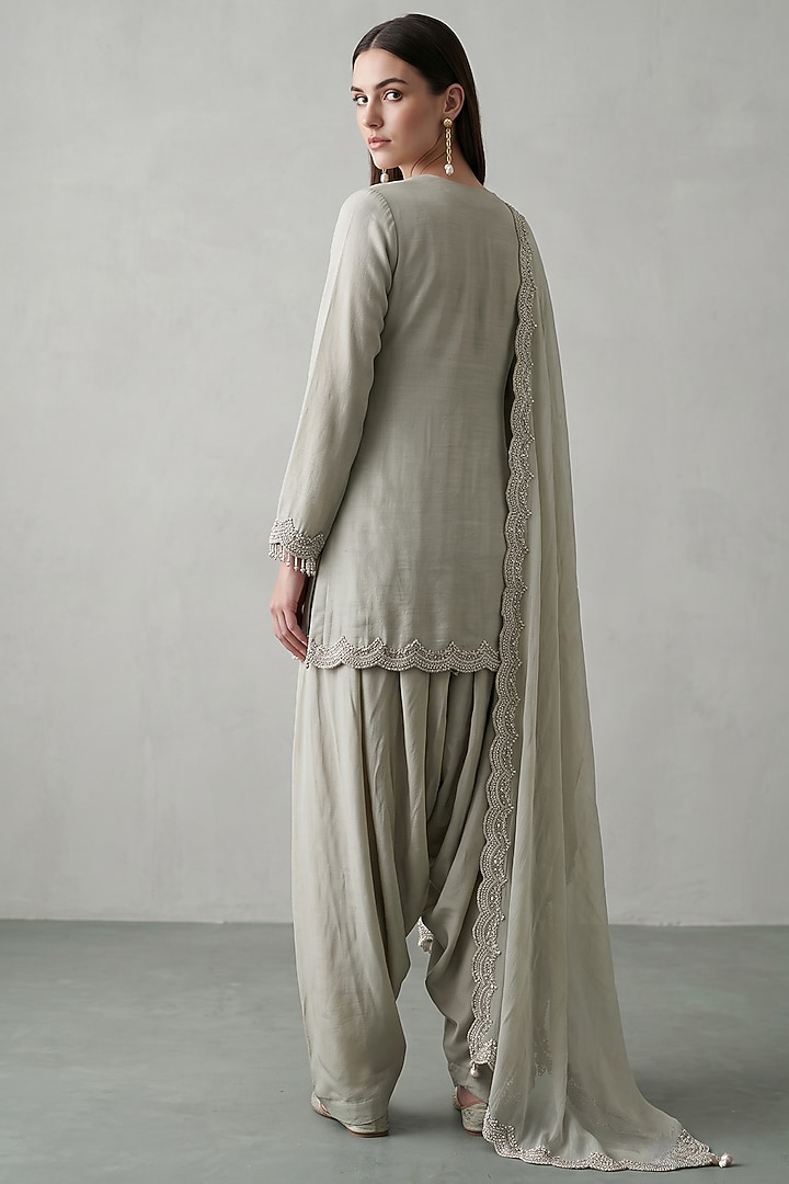 Grey Tissue Sequins Embroidered Kurta Set by Basanti - Kapde aur Koffee at Pernia's Pop Up Shop