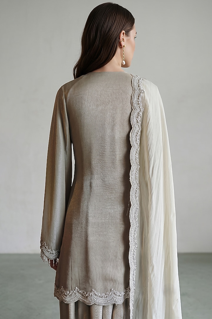Grey Tissue Sequins Embroidered Kurta Set by Basanti - Kapde aur Koffee at Pernia's Pop Up Shop