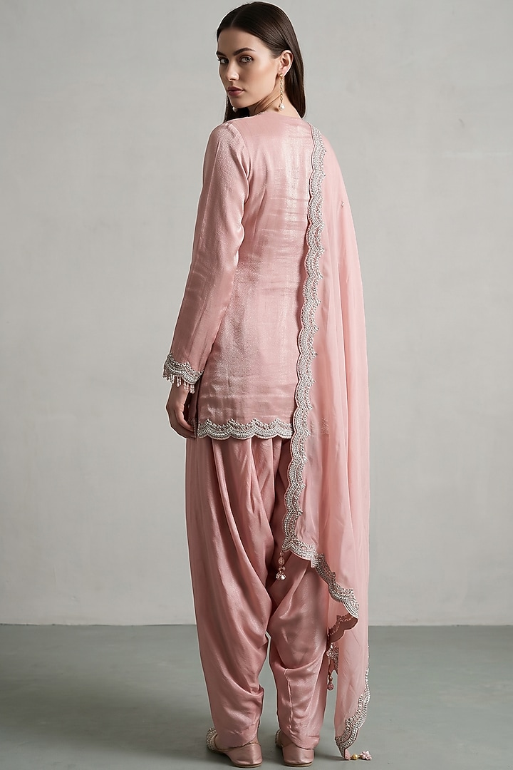 Pink Tissue Sequins Embroidered Kurta Set by Basanti - Kapde aur Koffee at Pernia's Pop Up Shop