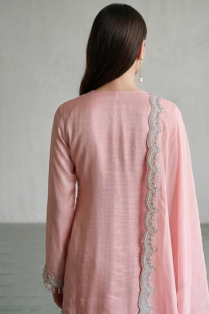 Pink Tissue Sequins Embroidered Kurta Set by Basanti - Kapde aur Koffee at Pernia's Pop Up Shop