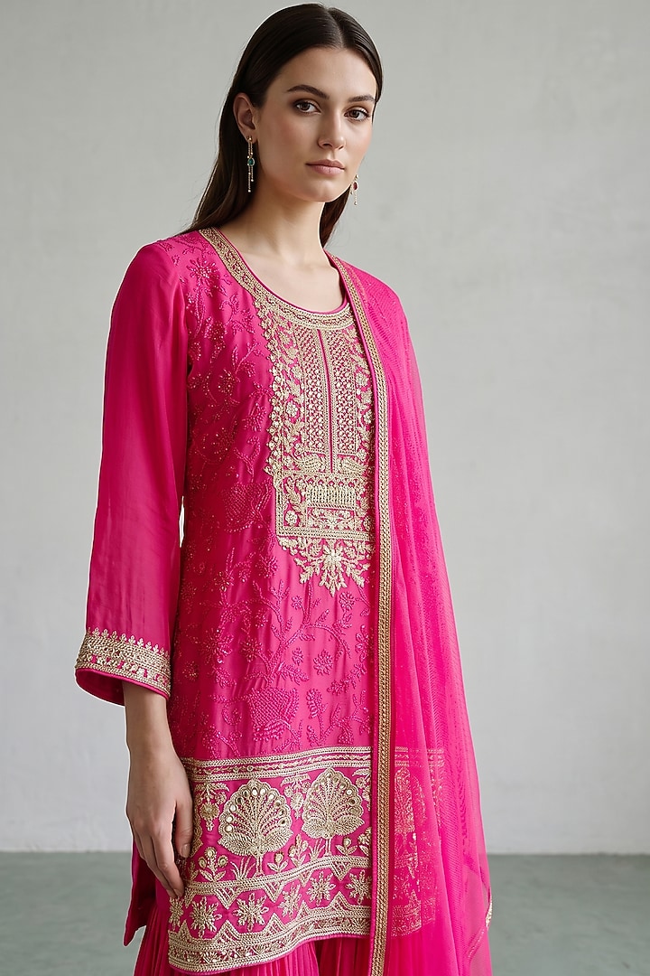 Pink Georgette Sequins Embroidered Party Wear Sharara Set by Basanti - Kapde aur Koffee at Pernia's Pop Up Shop