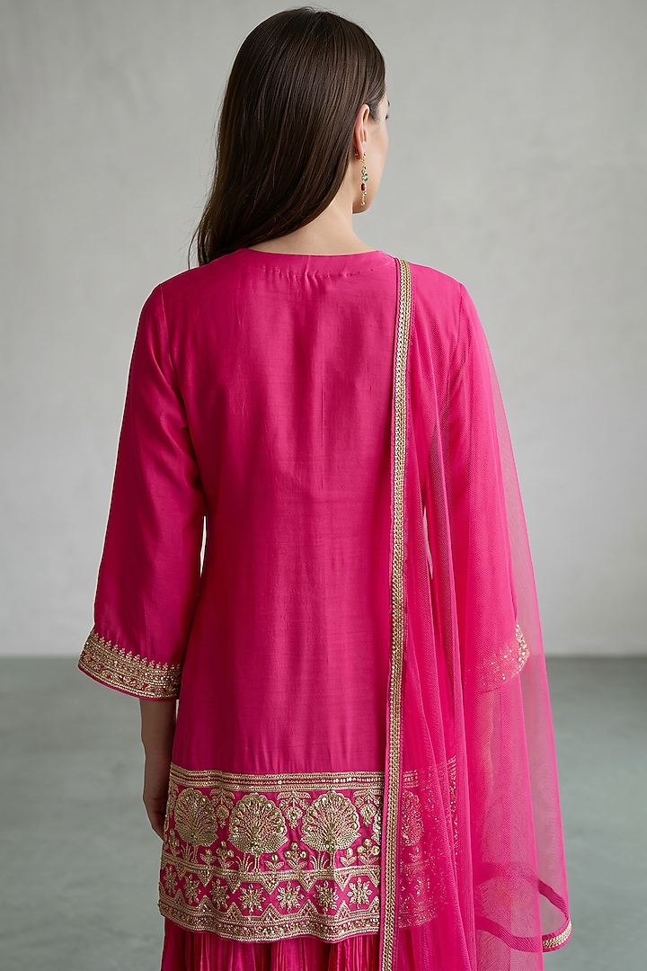Pink Georgette Sequins Embroidered Party Wear Sharara Set by Basanti - Kapde aur Koffee at Pernia's Pop Up Shop