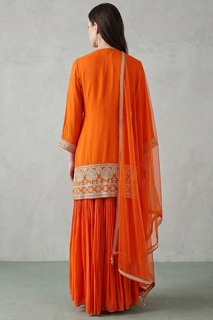 Tangerine Georgette Sequins Embroidered Party Wear Sharara Set by Basanti - Kapde aur Koffee at Pernia's Pop Up Shop