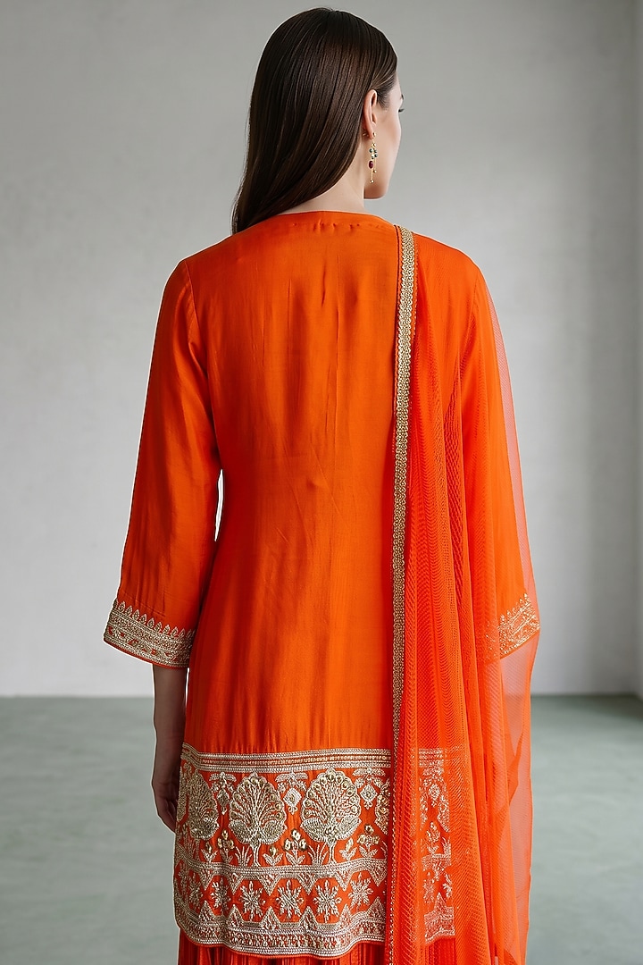 Tangerine Georgette Sequins Embroidered Party Wear Sharara Set by Basanti - Kapde aur Koffee at Pernia's Pop Up Shop