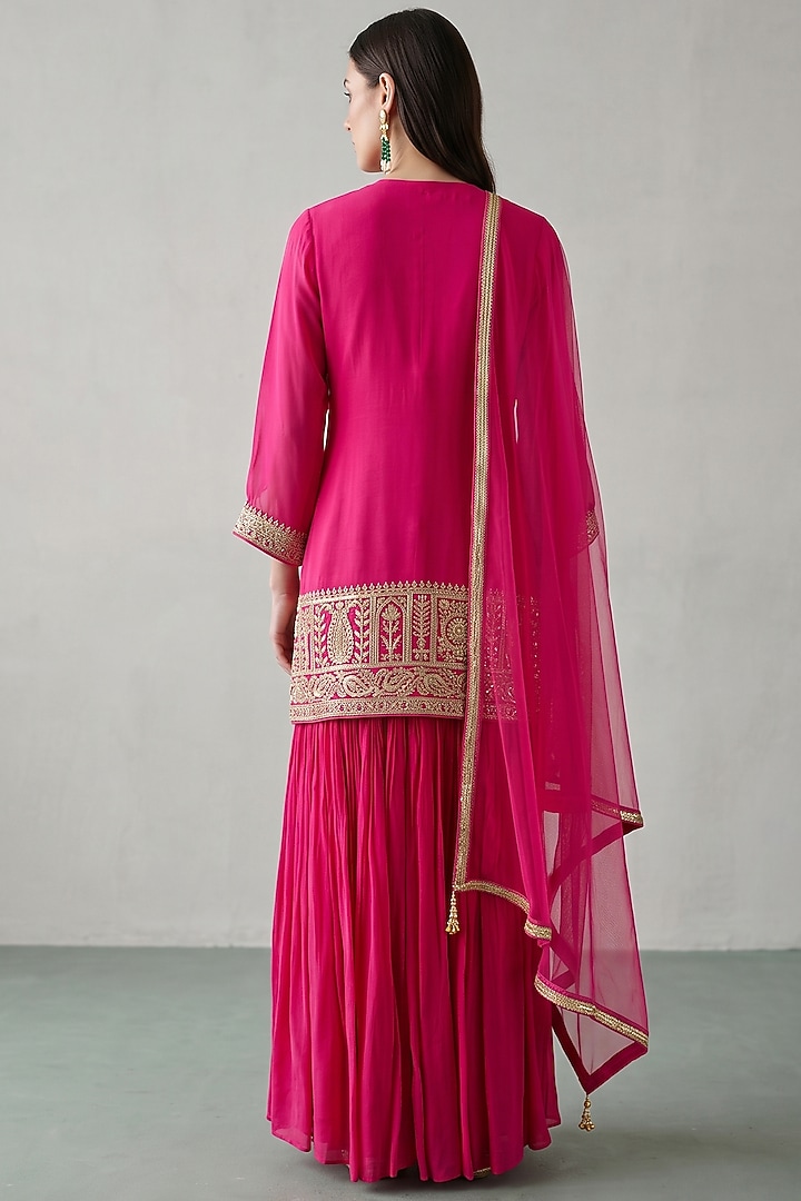 Pink Georgette Sequins Embroidered Party Wear Sharara Set by Basanti - Kapde aur Koffee at Pernia's Pop Up Shop