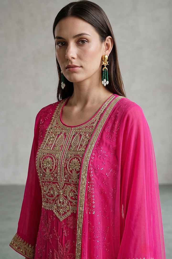 Pink Georgette Sequins Embroidered Party Wear Sharara Set by Basanti - Kapde aur Koffee at Pernia's Pop Up Shop