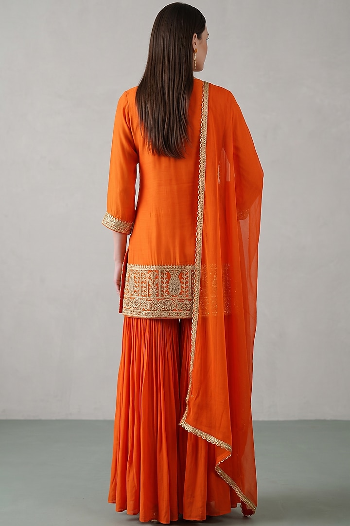 Amber Orange Georgette Sequins Embroidered Party Wear Sharara Set by Basanti - Kapde aur Koffee at Pernia's Pop Up Shop