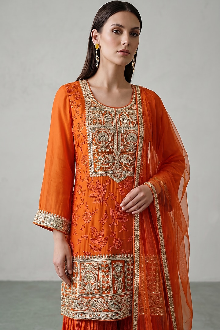 Amber Orange Georgette Sequins Embroidered Party Wear Sharara Set by Basanti - Kapde aur Koffee at Pernia's Pop Up Shop