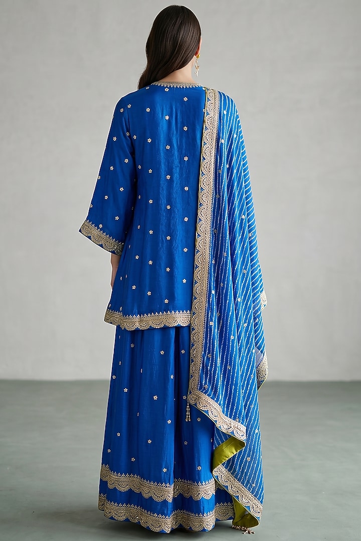 Cobalt Blue Georgette Sequins Embroidered Party Wear Sharara Set by Basanti - Kapde aur Koffee at Pernia's Pop Up Shop