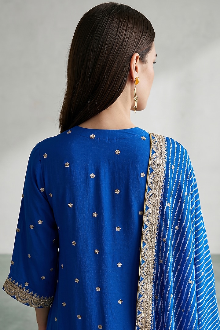 Cobalt Blue Georgette Sequins Embroidered Party Wear Sharara Set by Basanti - Kapde aur Koffee at Pernia's Pop Up Shop