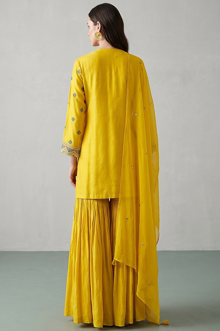 Yellow Chanderi Sequins Embroidered Sharara Set by Basanti - Kapde aur Koffee at Pernia's Pop Up Shop