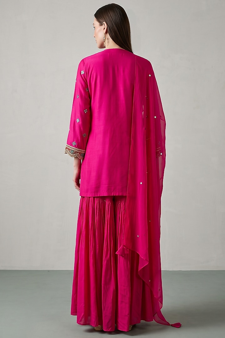 Rani Pink Chanderi Sequins Embroidered Sharara Set by Basanti - Kapde aur Koffee at Pernia's Pop Up Shop