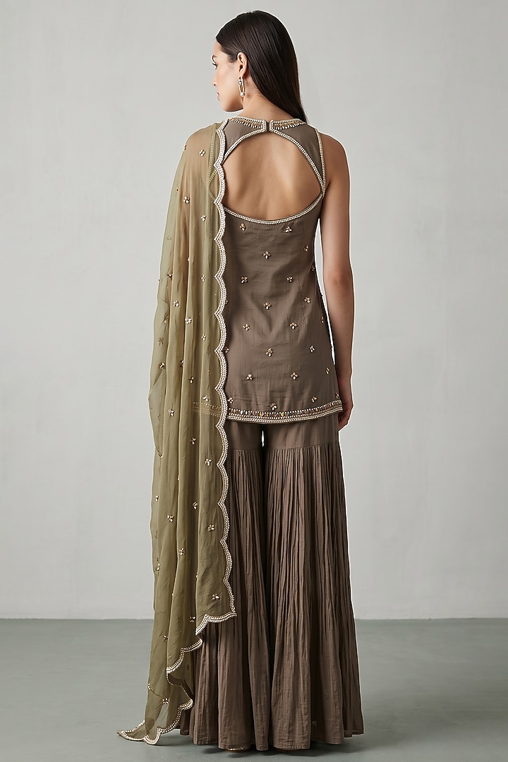 Brown Georgette Party Wear Sharara Set by Basanti - Kapde aur Koffee at Pernia's Pop Up Shop