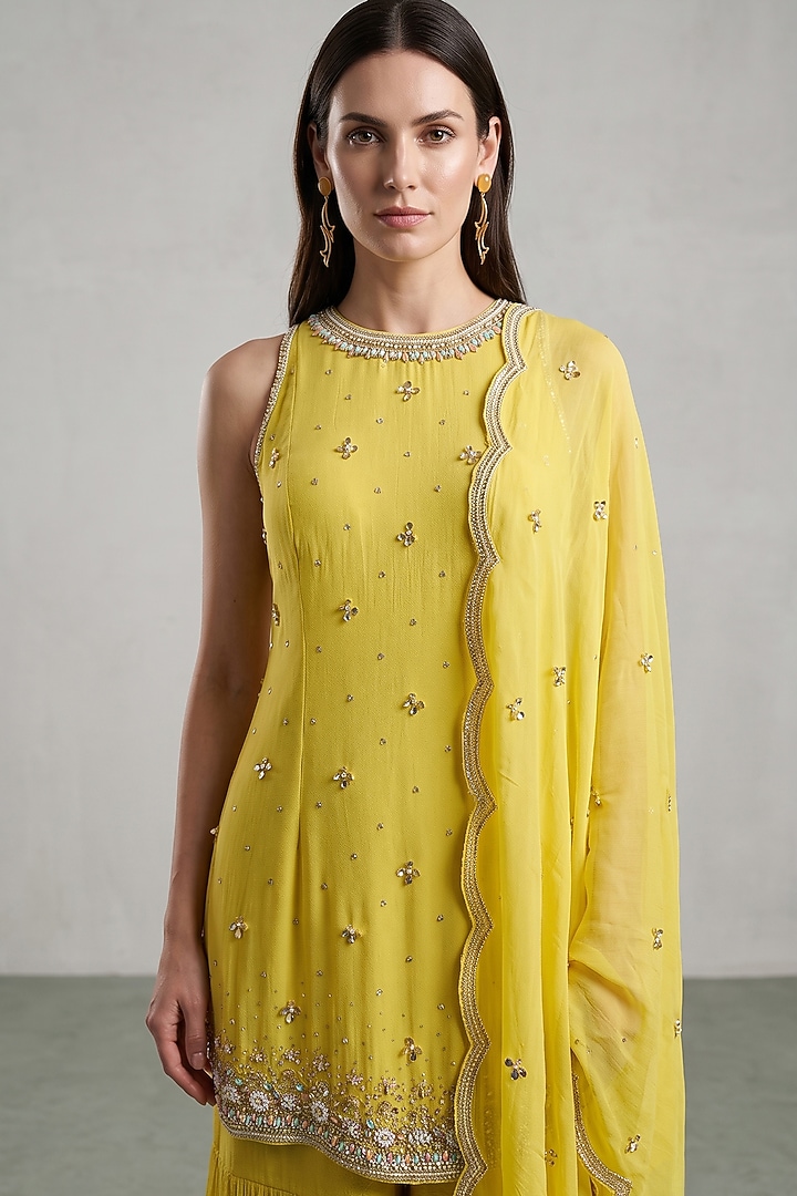 Yellow Georgette Party Wear Sharara Set by Basanti - Kapde aur Koffee at Pernia's Pop Up Shop