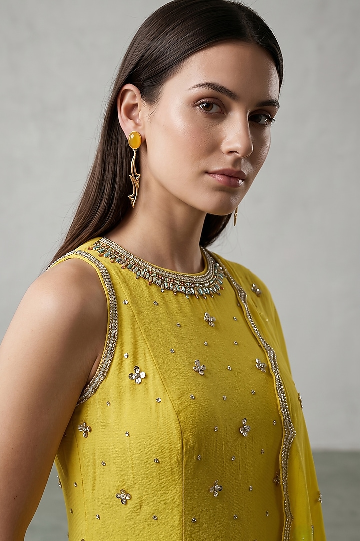 Yellow Georgette Party Wear Sharara Set by Basanti - Kapde aur Koffee at Pernia's Pop Up Shop