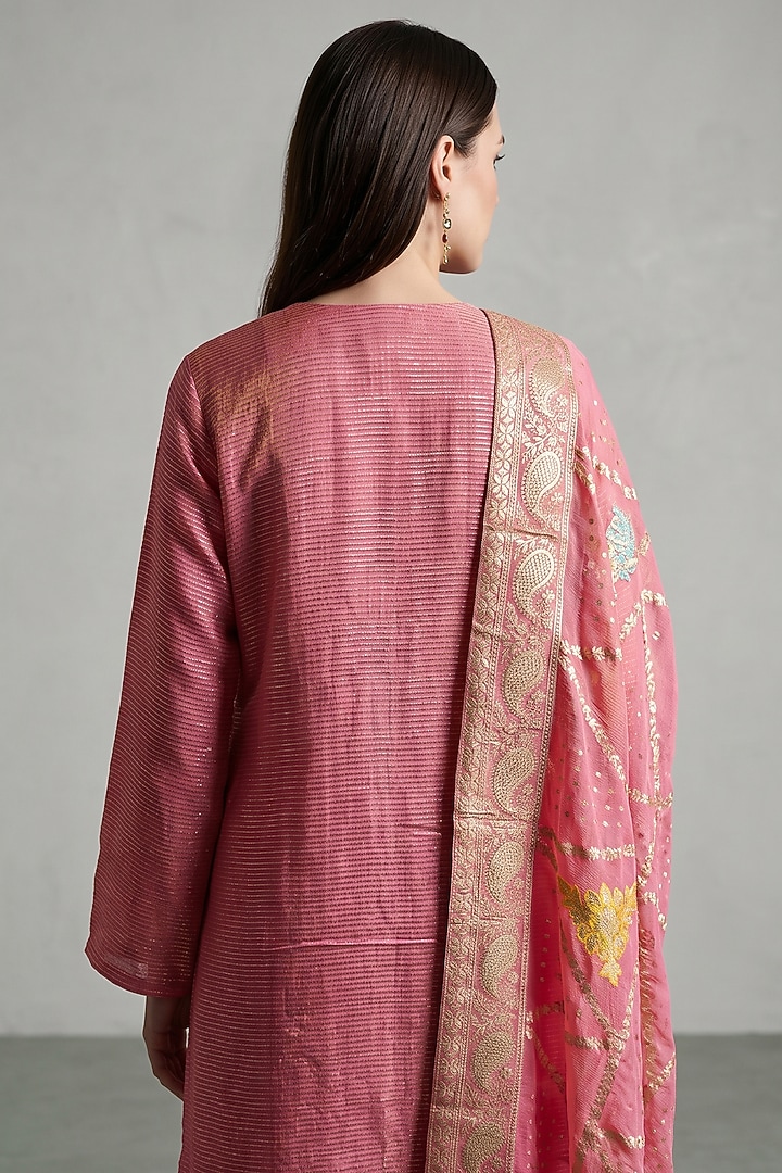 Pink Tissue Zari Embroidered Kurta Set by Basanti - Kapde aur Koffee at Pernia's Pop Up Shop