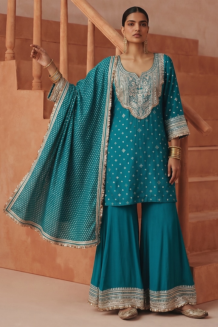 Emerald Green Banarasi Weave Party Wear Sharara Set by Basanti - Kapde aur Koffee at Pernia's Pop Up Shop