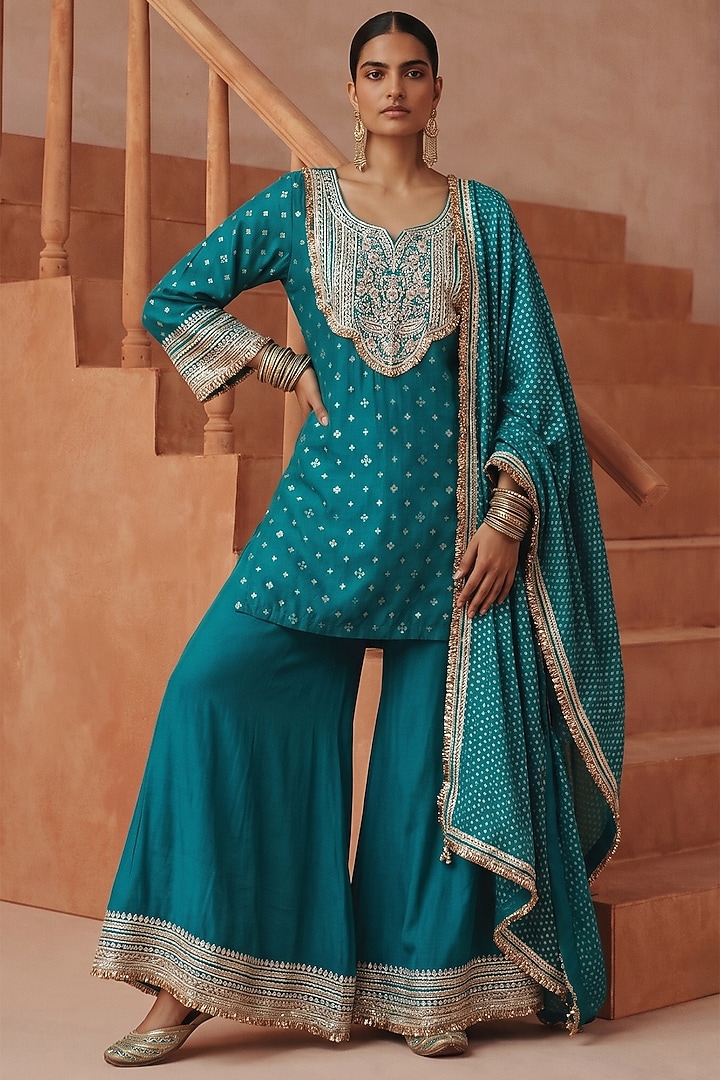 Emerald Green Banarasi Weave Party Wear Sharara Set by Basanti - Kapde aur Koffee at Pernia's Pop Up Shop