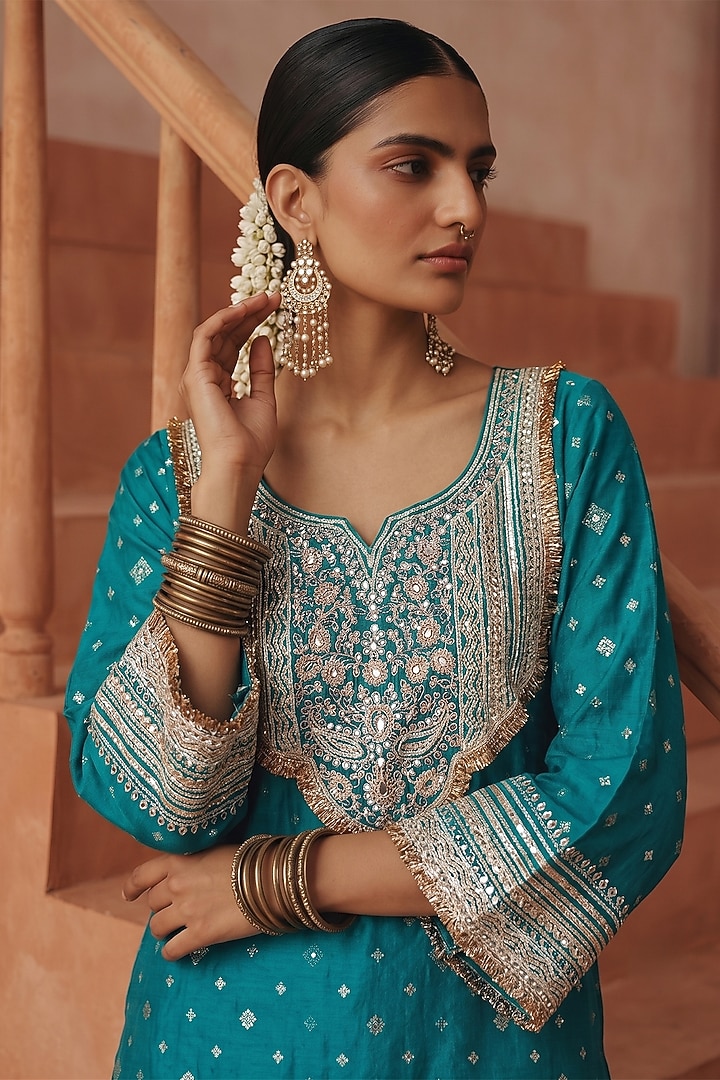 Emerald Green Banarasi Weave Party Wear Sharara Set by Basanti - Kapde aur Koffee at Pernia's Pop Up Shop