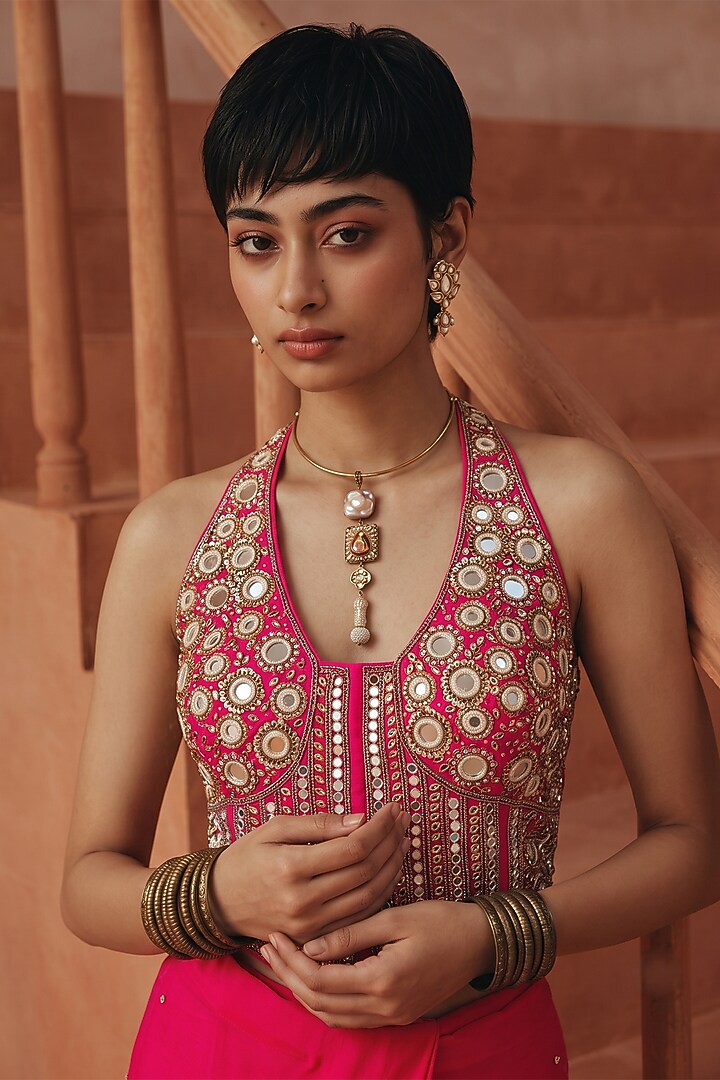 Pink Silk & Georgette Draped Party Wear Saree Set by Basanti - Kapde aur Koffee at Pernia's Pop Up Shop