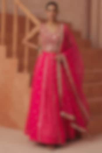 Pink Organza Satin Embroidered Wedding Lehenga Set by Basanti - Kapde aur Koffee at Pernia's Pop Up Shop