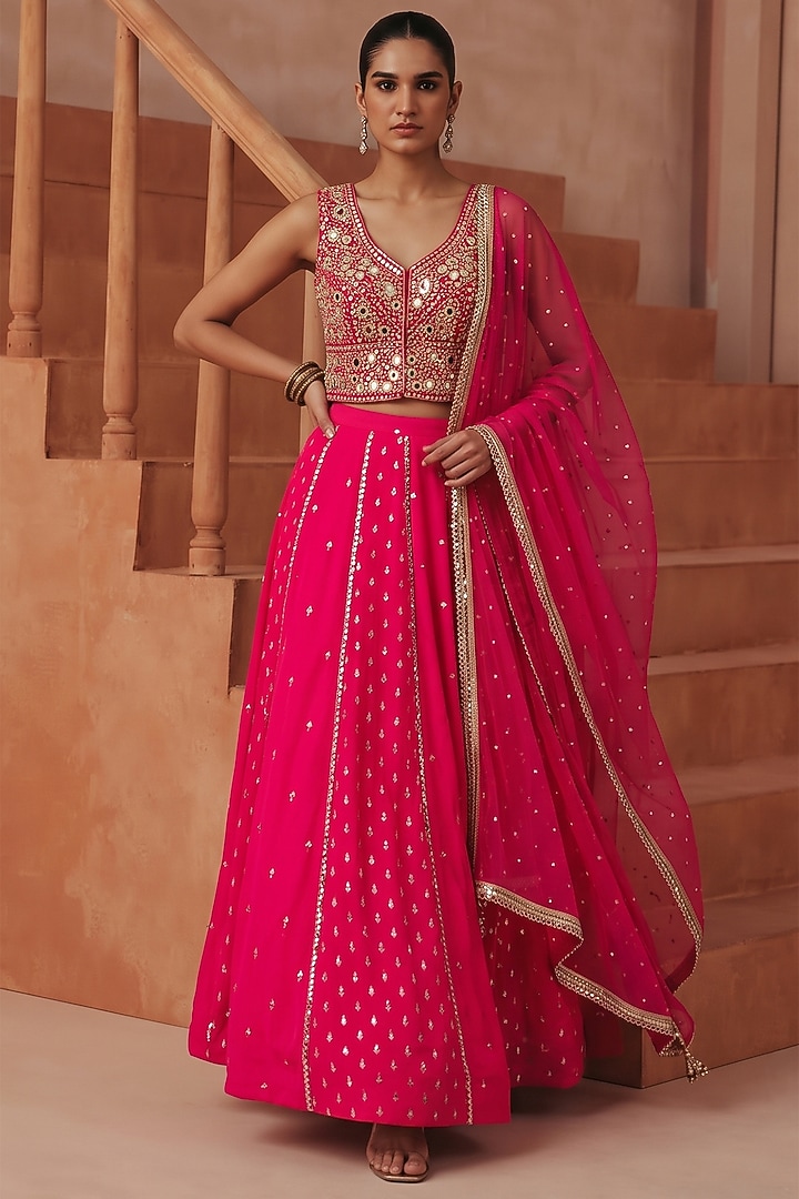 Pink Organza Satin Embroidered Wedding Lehenga Set by Basanti - Kapde aur Koffee at Pernia's Pop Up Shop