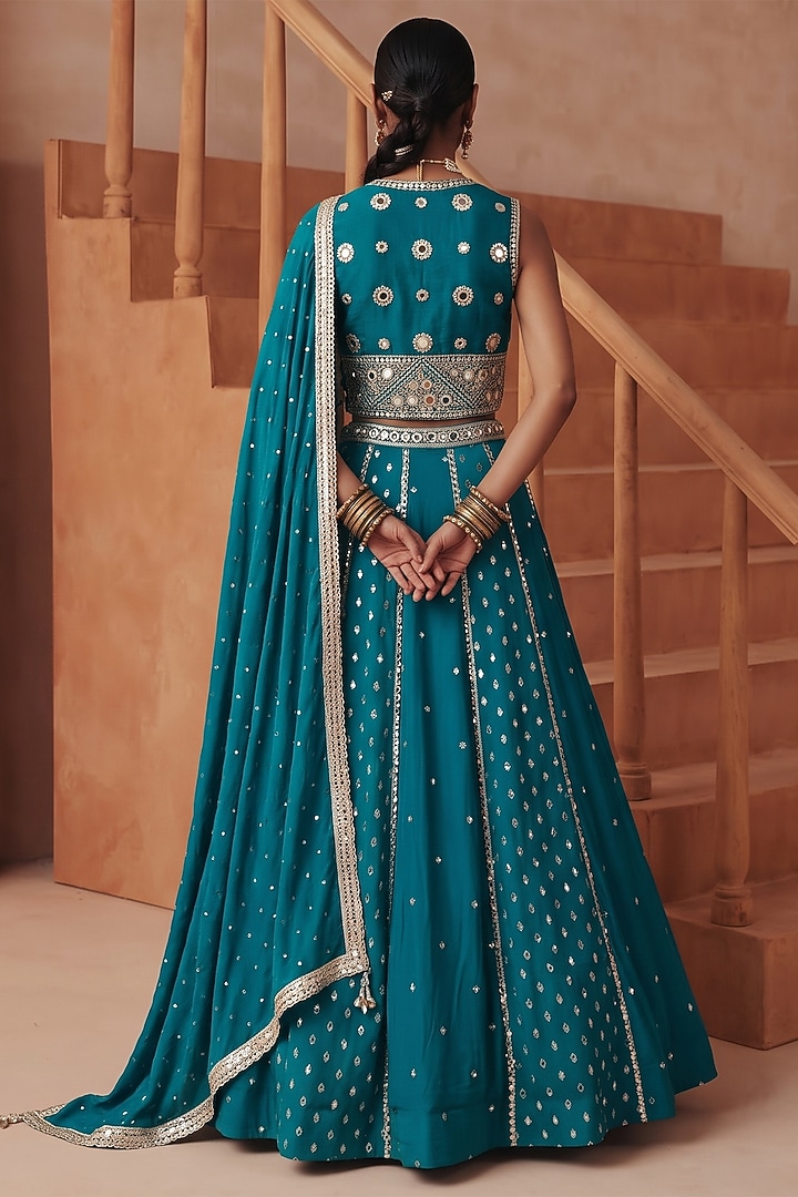 Emerald Green Organza Satin Embroidered Wedding Lehenga Set by Basanti - Kapde aur Koffee at Pernia's Pop Up Shop