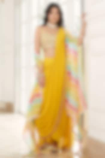 Yellow Georgette Pre-Draped Saree Set by Basanti - Kapde aur Koffee at Pernia's Pop Up Shop