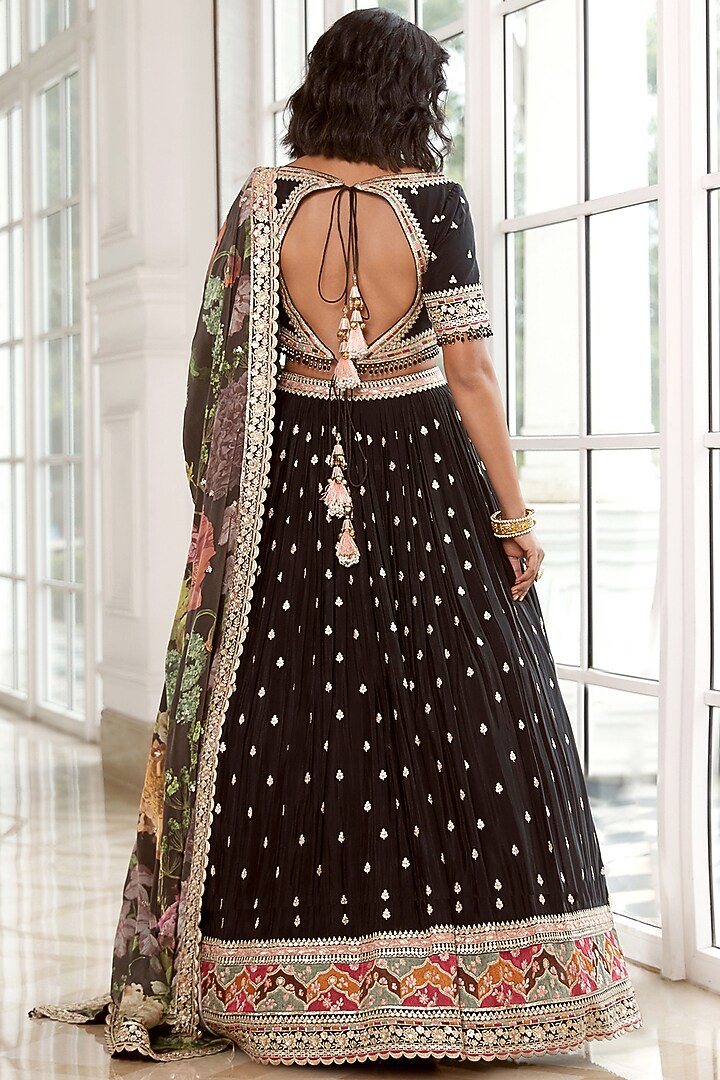 Black Georgette Thread Embroidered Lehenga Set by Basanti - Kapde aur Koffee at Pernia's Pop Up Shop