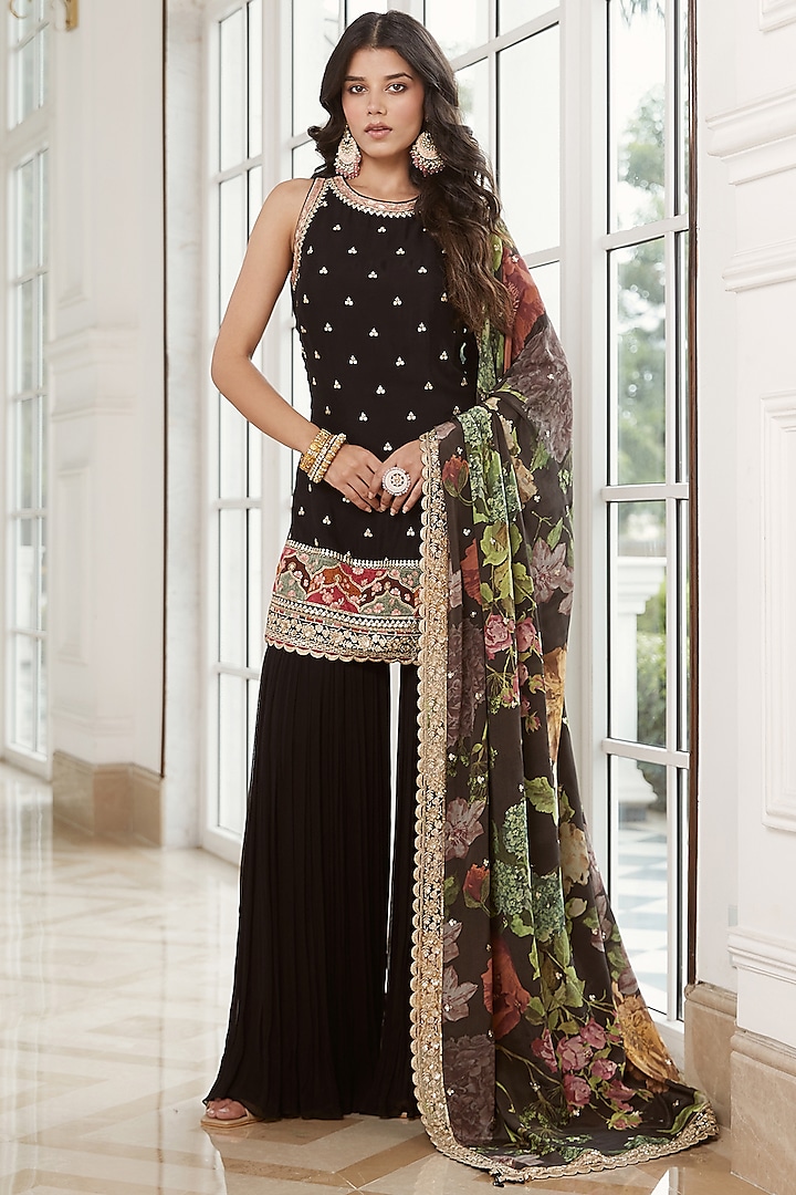 Black Georgette Gharara Set by Basanti - Kapde aur Koffee at Pernia's Pop Up Shop