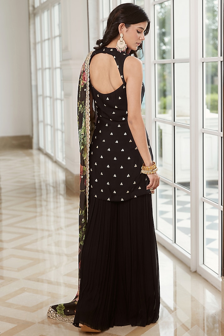 Black Georgette Gharara Set by Basanti - Kapde aur Koffee at Pernia's Pop Up Shop