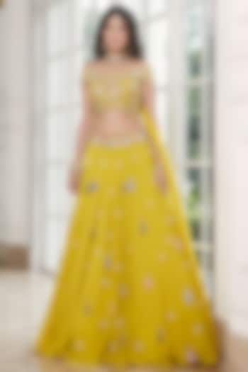 Lime Yellow Viscose Organza Shell Embroidered Lehenga Set by Basanti - Kapde aur Koffee at Pernia's Pop Up Shop