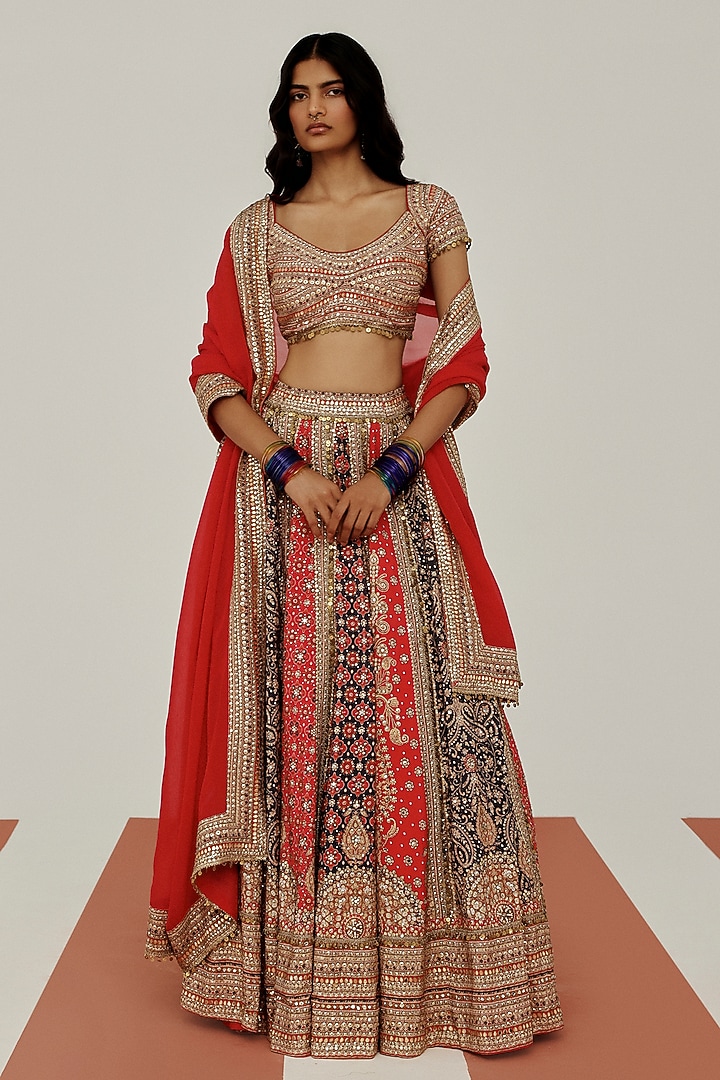 Multi-Colored Crepe Sequins Embroidered Wedding Lehenga Set by Basanti - Kapde aur Koffee at Pernia's Pop Up Shop