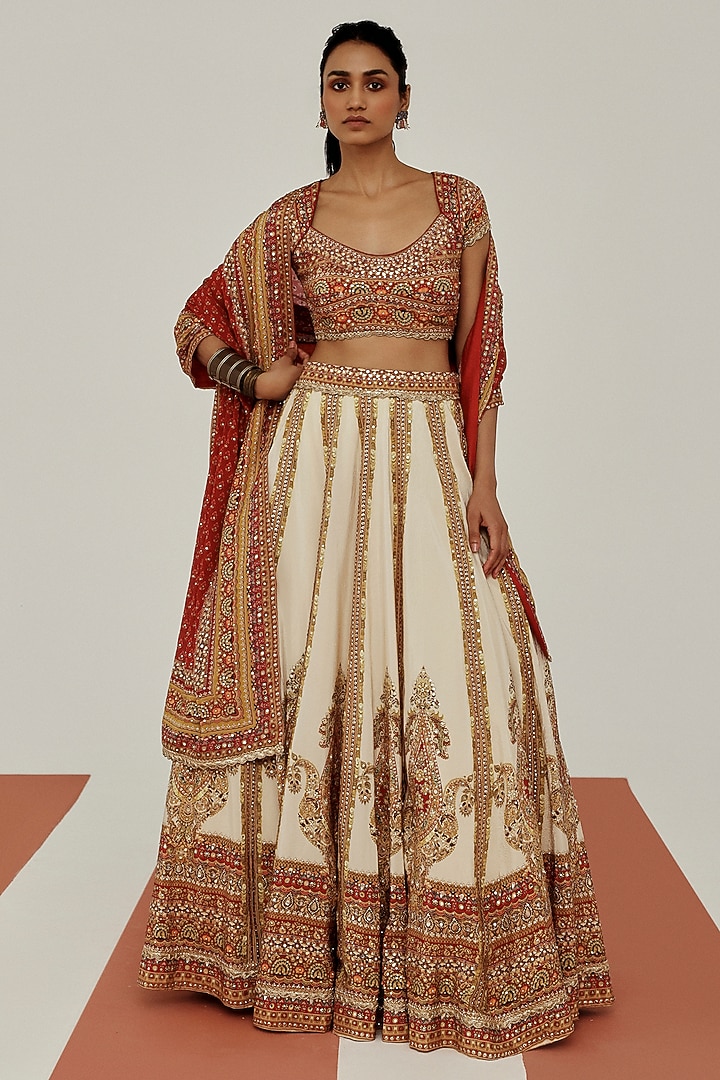 Ivory Crepe Sequins Embroidered Wedding Lehenga Set by Basanti - Kapde aur Koffee at Pernia's Pop Up Shop